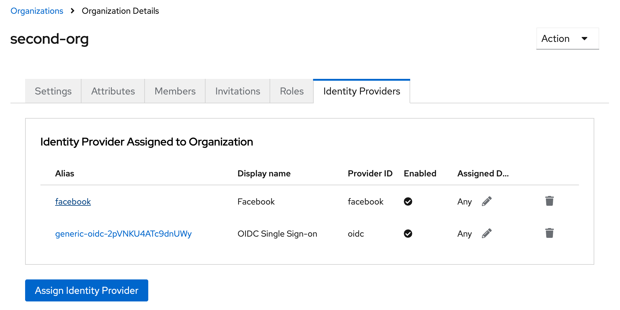 Organizations Details Identity Providers